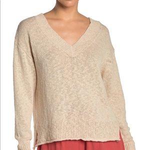 Lush || cream textured V-neck knit cotton sweater